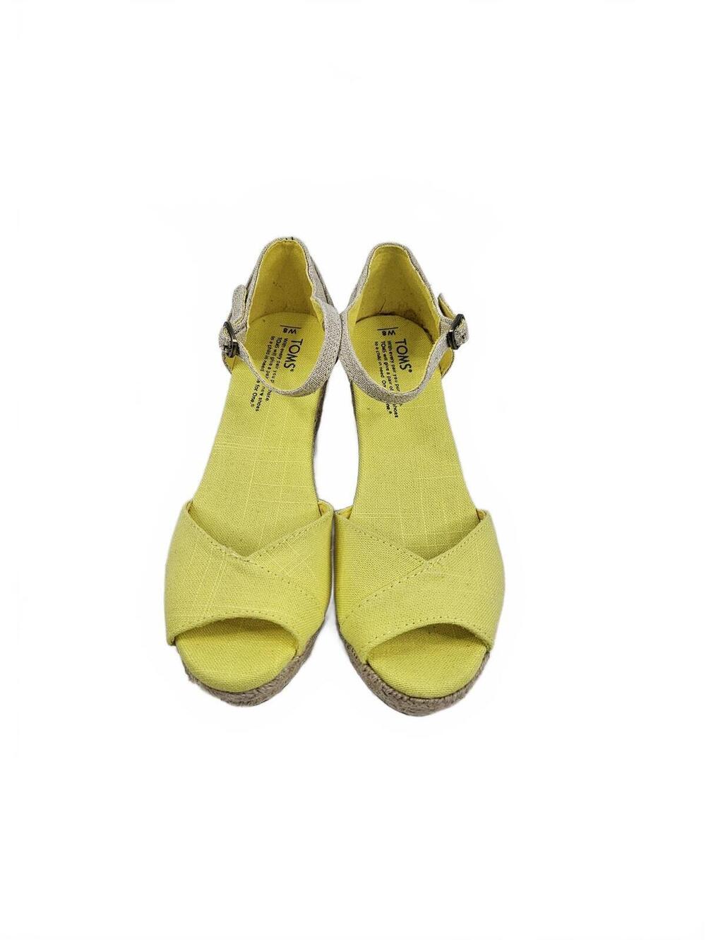 TOMS Women's Yellow Peep Toe Ankle Strap Wedge Sandals Size 8 - Picture 2 of 7